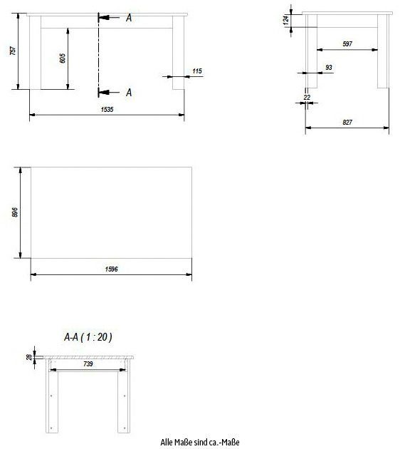 Masă de sufragerie Ravenna alba 160 cm lungime