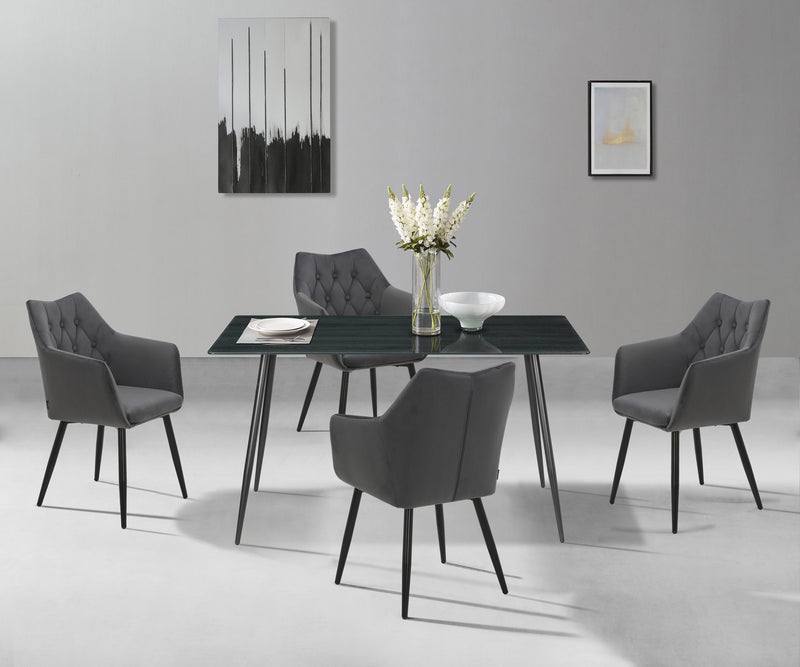 Masa de sufragerie Turah cu blat din sticla negru 140x70 cm - LunaHome.ro