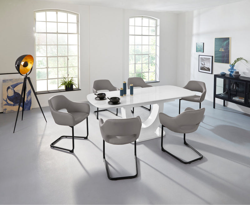 Masa extensibila Nia alb lucios cu design modern, 160-200 cm - LunaHome.ro