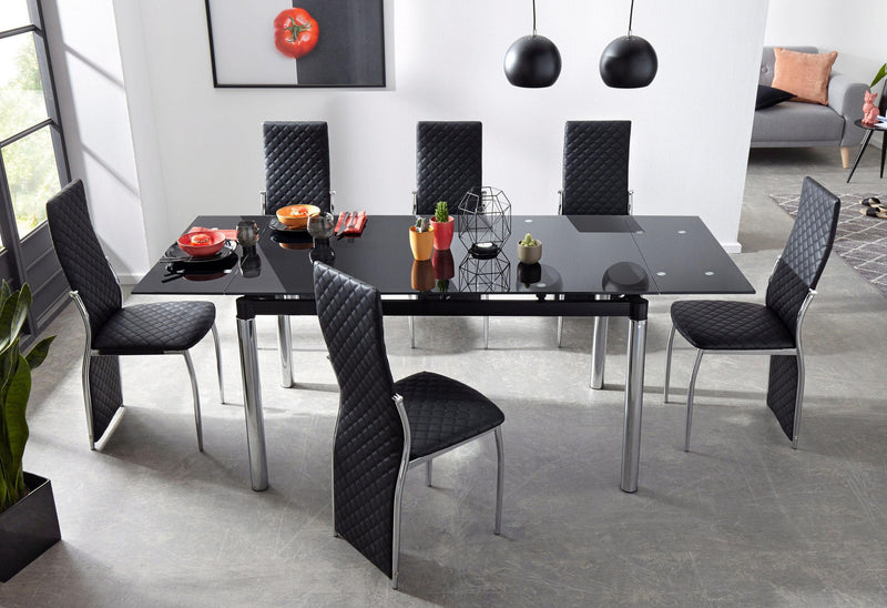 Masă extensibilă neagră Nelson, cu blat din sticla 140 cm - LunaHome.ro
