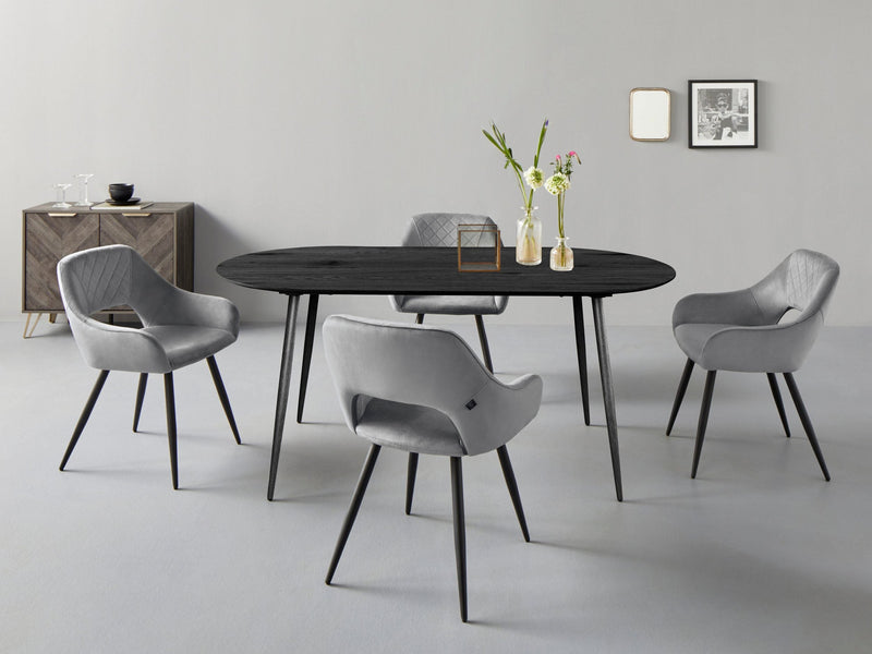 Masă ovala »Eadwine« cu blat din MDF negru, 180x90 cm - LunaHome.ro