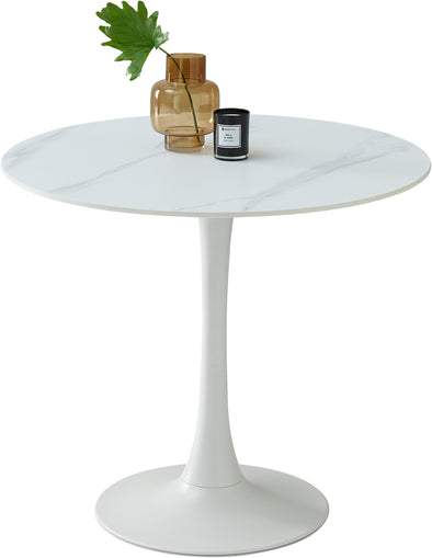 Masă rotundă Josh cu blat din sticla ceramica alba 90 cm diametru - LunaHome.ro