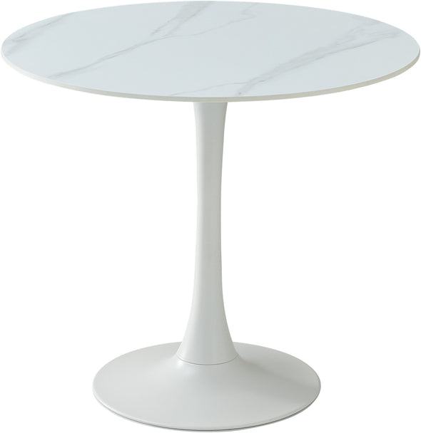 Masă rotundă Josh cu blat din sticla ceramica alba 90 cm diametru - LunaHome.ro