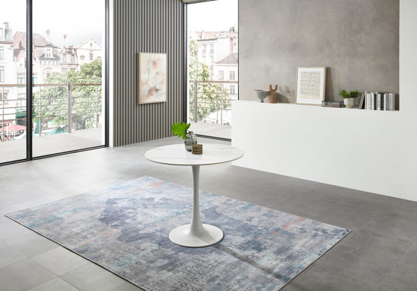 Masă rotundă Josh cu blat din sticla ceramica alba 90 cm diametru - LunaHome.ro
