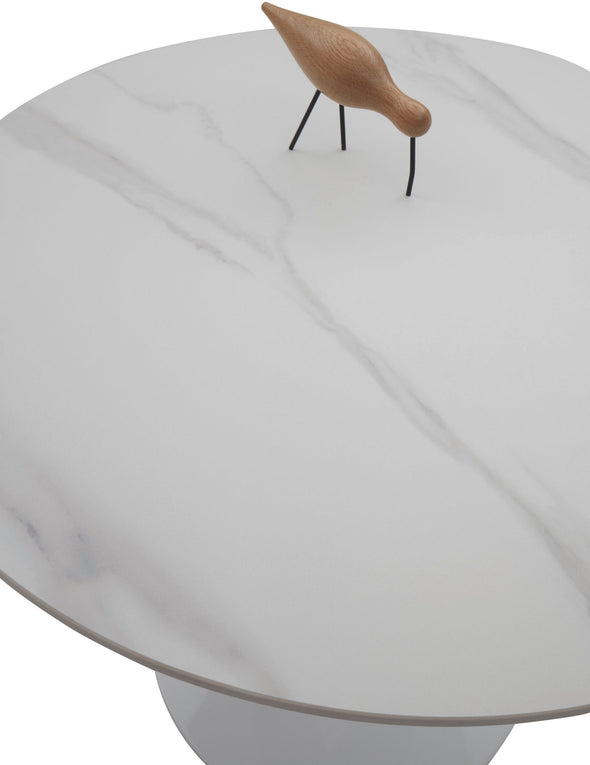 Masă rotundă Josh cu blat din sticla ceramica alba 90 cm diametru - LunaHome.ro