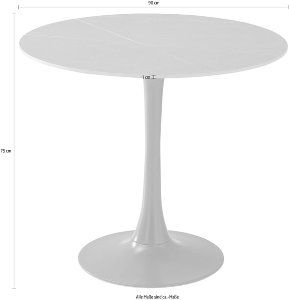 Masă rotundă Josh cu blat din sticla ceramica alba 90 cm diametru - LunaHome.ro