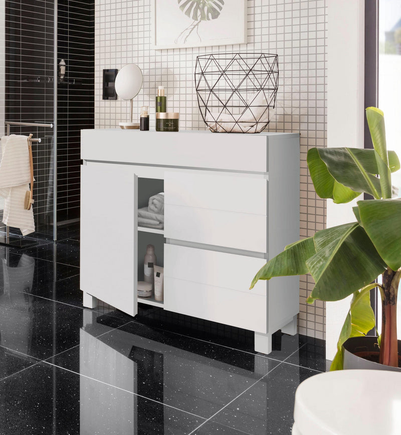 Comodă de baie Kaika din MDF alb 80 cm lățime - LunaHome.ro