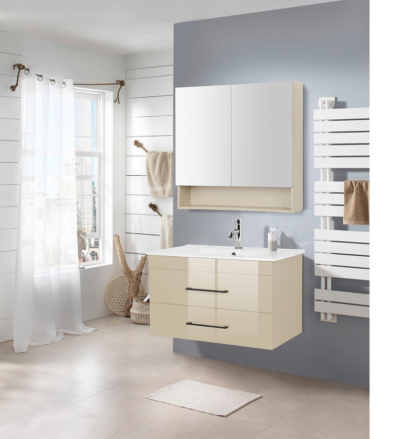 Masca cu lavoar Welltime Florence bej lucios cu softclose 81 cm latime - LunaHome.ro