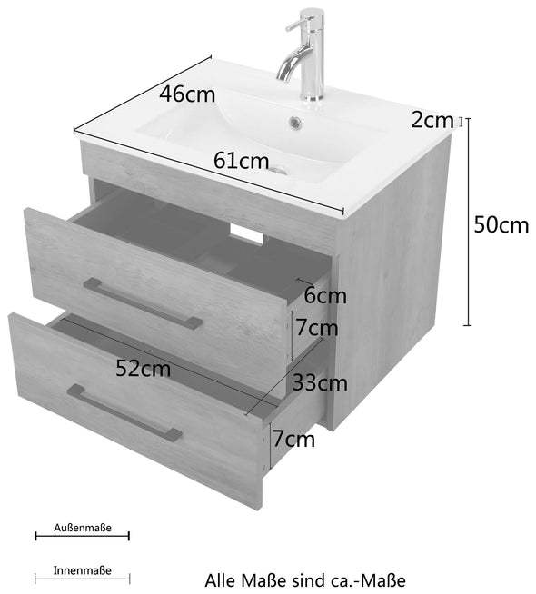 Masca cu lavoar Welltime Florence cu softclose 61 cm latime