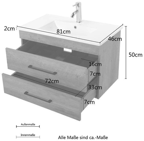 Masca cu lavoar Welltime Florence cu softclose 81 cm latime - LunaHome.ro