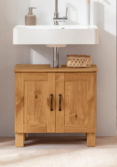 Masca de lavoar »Rodby« din lemn masiv, cu manere metalice, latime 60 cm - LunaHome.ro