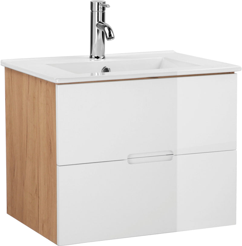 Masca lavoar Lund cu chiuveta inclusa, 2 sertare alb lucios, 60 cm - LunaHome.ro