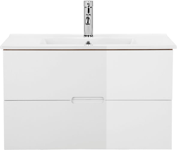 Masca lavoar Lund cu chiuveta inclusa, 2 sertare alb lucios, 80 cm - LunaHome.ro