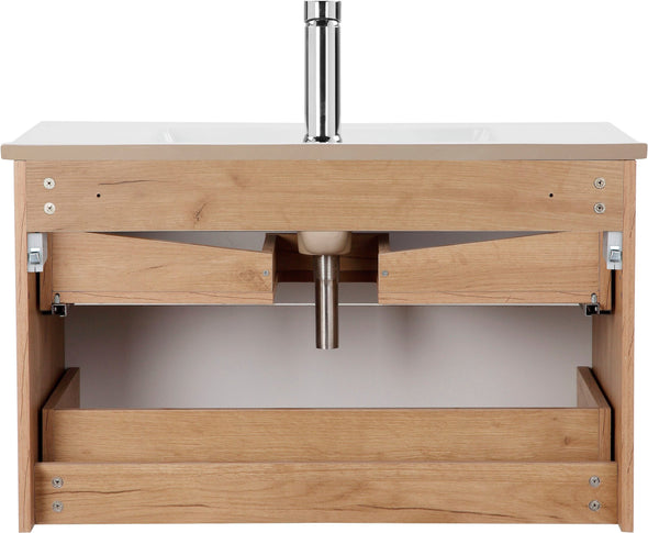 Masca lavoar Lund cu chiuveta inclusa, 2 sertare alb lucios, 80 cm - LunaHome.ro