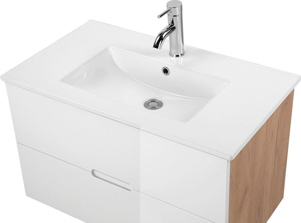 Masca lavoar Lund cu chiuveta inclusa, 2 sertare alb lucios, 80 cm - LunaHome.ro