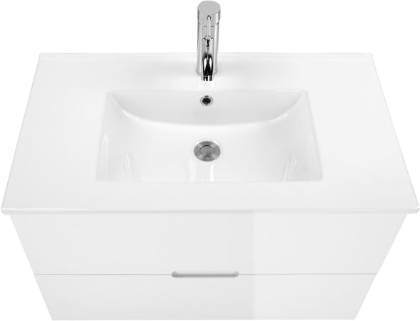 Masca lavoar Lund cu chiuveta inclusa, 2 sertare alb lucios, 80 cm - LunaHome.ro