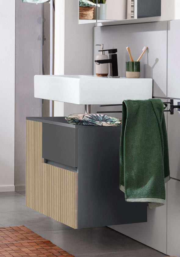 Masca lavoar »Wisla« stejar riflaj, 1 clapa, 1 usa, 1 sertar, 80 cm latime - LunaHome.ro