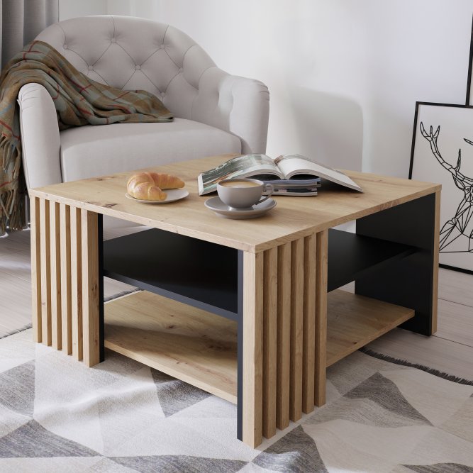 Măsuță de cafea Cardigan cu model cu riflaje 80x80 cm - LunaHome.ro