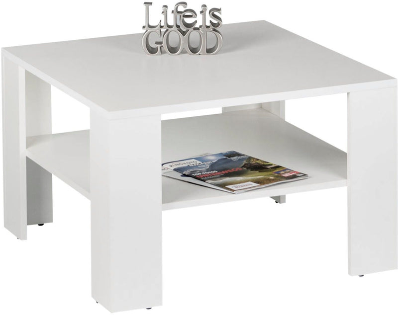 Măsuță de cafea Jocker albă cu poliță și blat 70x70 cm - LunaHome.ro