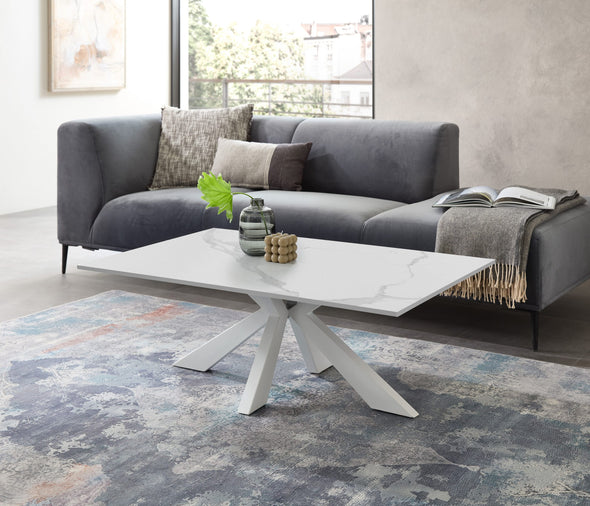Măsuță de cafea Noah cu blat din sticla si ceramica alba 110x70 cm - LunaHome.ro