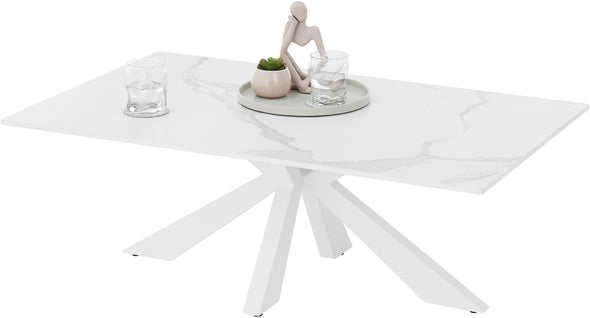 Măsuță de cafea Noah cu blat din sticla si ceramica alba 110x70 cm - LunaHome.ro