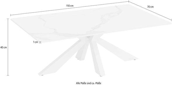 Măsuță de cafea Noah cu blat din sticla si ceramica alba 110x70 cm - LunaHome.ro