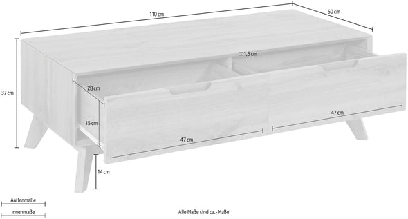 Măsuță de cafea Pandrup cu sertare, aspect de stejar 110x50 cm