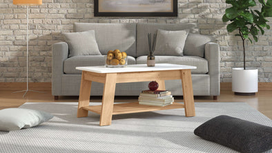 Măsuță de cafea Piave cu design scandinav, blat alb lucios 101 cm