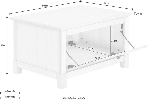 Măsuță de cafea Rauna din lemn de pin alb rustic 90 cm - LunaHome.ro