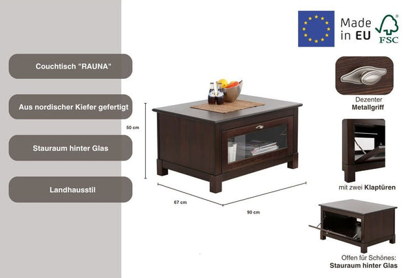 Măsuță de cafea Rauna din lemn de pin maro închis 90 cm - LunaHome.ro