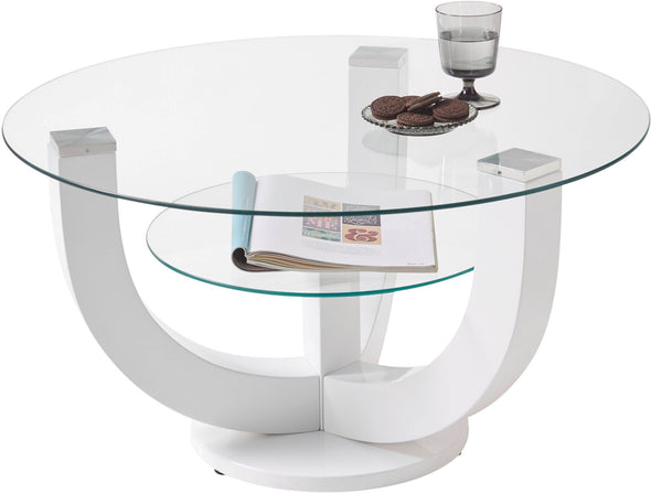 Măsuță de cafea Stolkom Denver alba cu blat din sticla 80 cm - LunaHome.ro