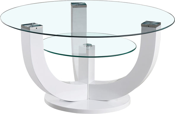 Măsuță de cafea Stolkom Denver alba cu blat din sticla 80 cm - LunaHome.ro