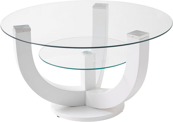 Măsuță de cafea Stolkom Denver alba cu blat din sticla 80 cm - LunaHome.ro