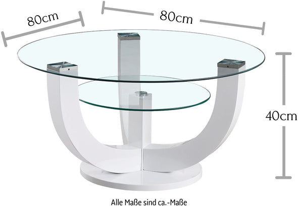 Măsuță de cafea Stolkom Denver alba cu blat din sticla 80 cm - LunaHome.ro