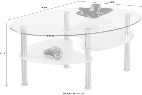 Măsuță de cafea Waves cu blat și polițe din sticlă 90x55 cm - LunaHome.ro