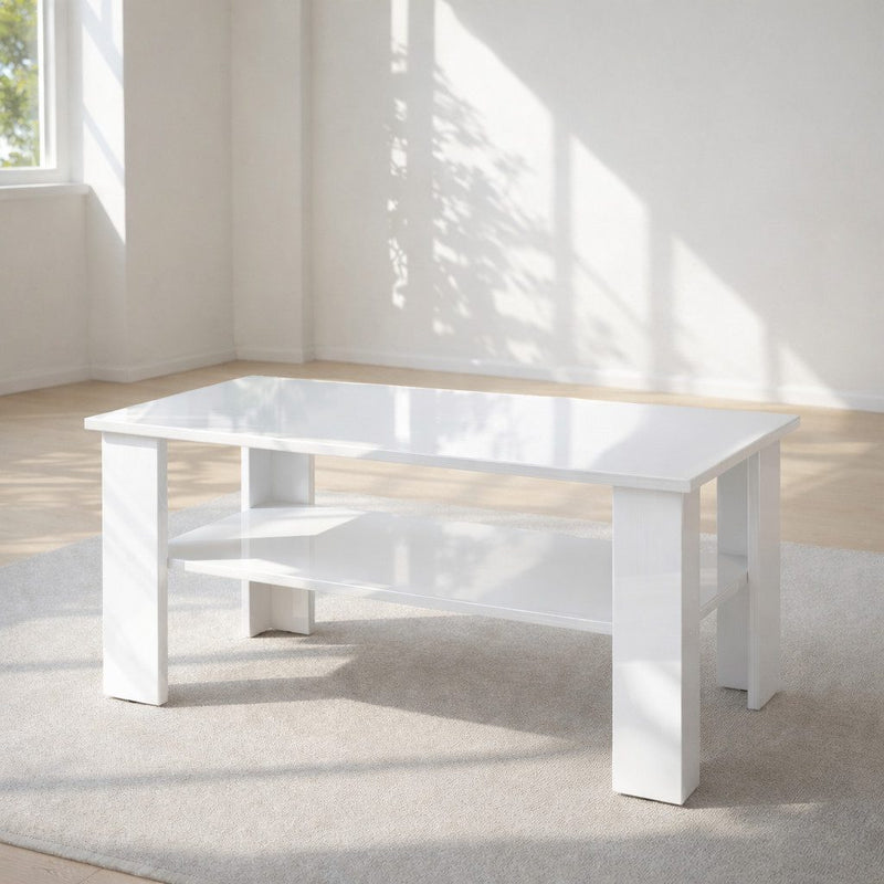 Măsuță de cafea alba cu raft CT2 minimalista 90x50 cm