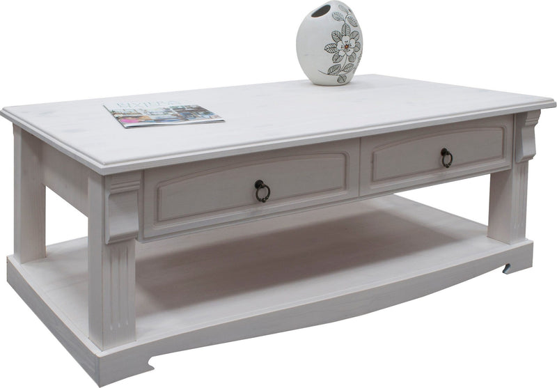 Măsută de cafea Anna din lemn masiv de pin alb rustic 120x65 cm - LunaHome.ro
