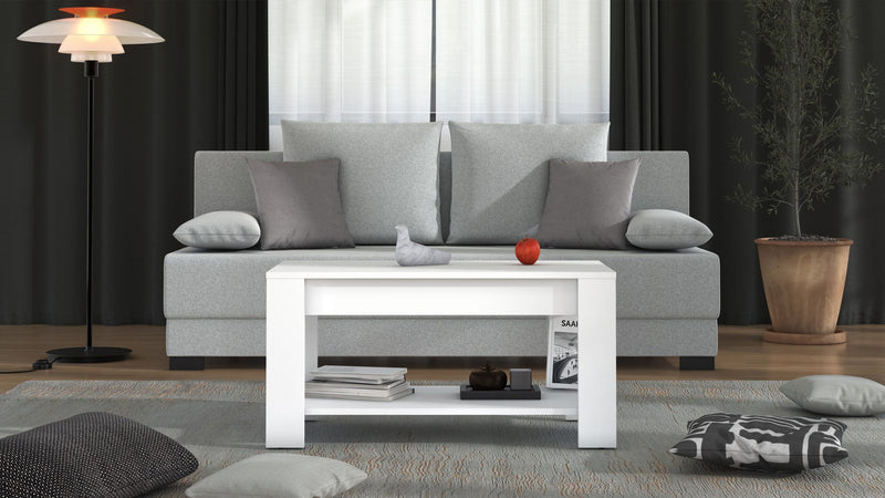 Masuta de cafea Clent alba cu raft de depozitare 90x50 cm - LunaHome.ro