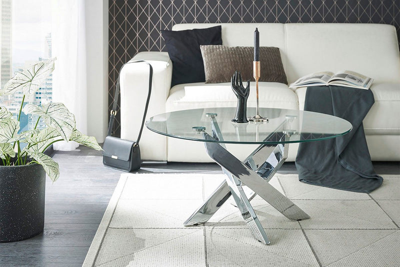 Masută de cafea Copenhaga din sticla si metal, 80 cm diametru - LunaHome.ro