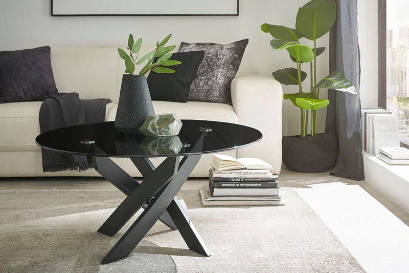 Masută de cafea Copenhaga din sticla si metal, 80 cm diametru - LunaHome.ro