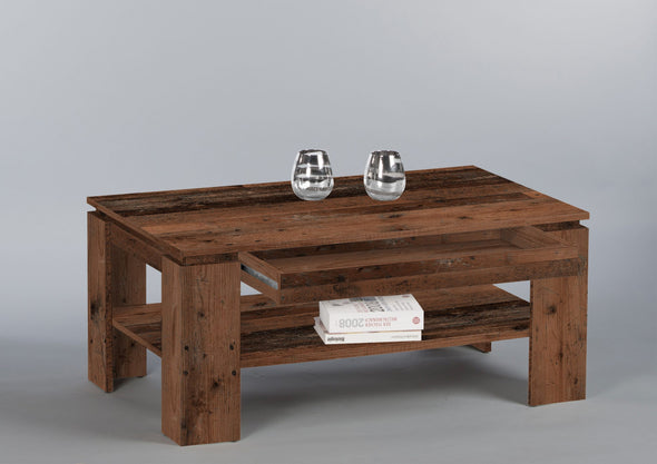 Masuta de cafea Harrison cu raft si sertar maro inchis 100 cm - LunaHome.ro
