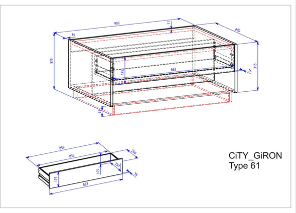 Masuta de cafea »City Giron« cu 2 culori, aspect de lemn, 90x60 cm - LunaHome.ro