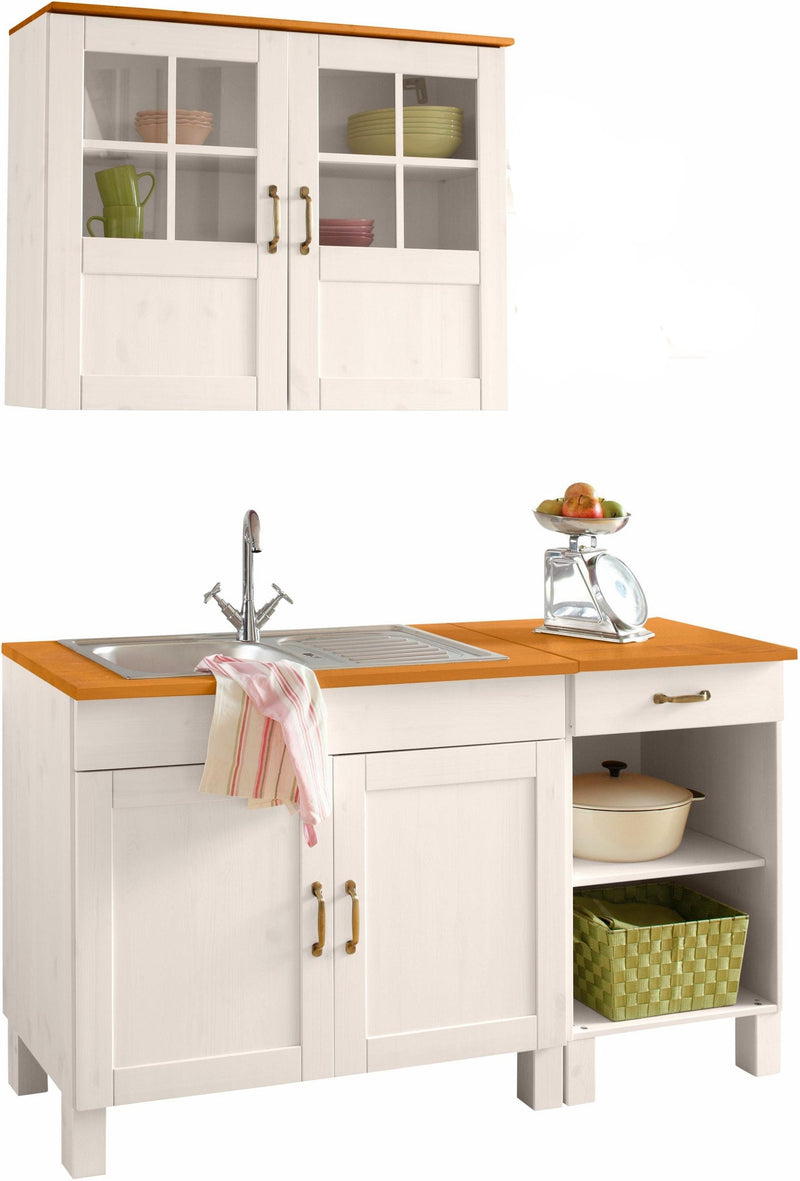Mobila de bucatarie Alby din lemn de pin alb cu chiuveta 150 cm - LunaHome.ro