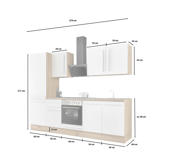 Mobila de bucatarie KS-Florida cu fronturi albe, soft-close 270 cm lățime