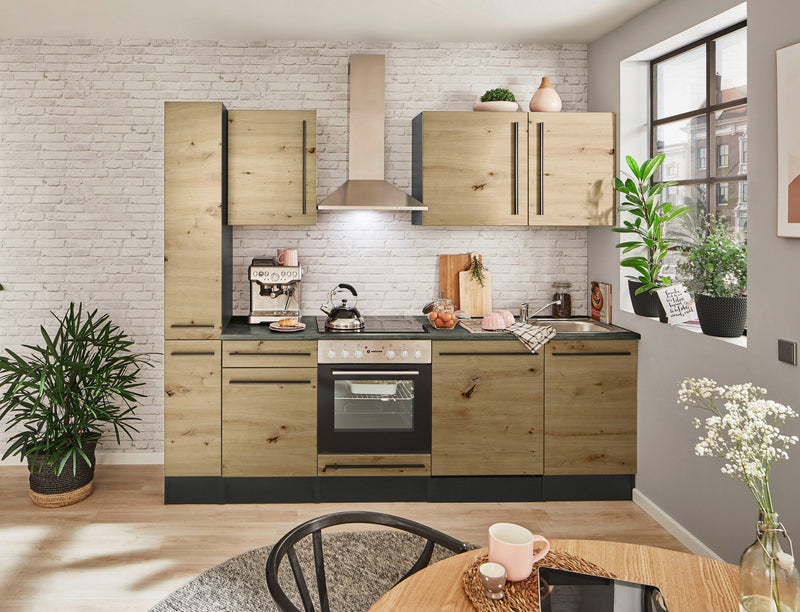 Mobilier bucatarie Jazz culoare stejar cu antracit 250 cm lățime - LunaHome.ro