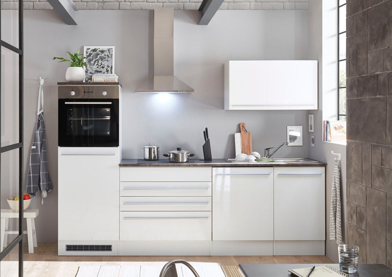 Mobilier chicineta bucatarie Jazz alb modern 260 cm lățime