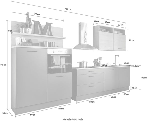 Mobilier de bucătărie Nashville fără electrocasnice, 320 cm lățime - LunaHome.ro