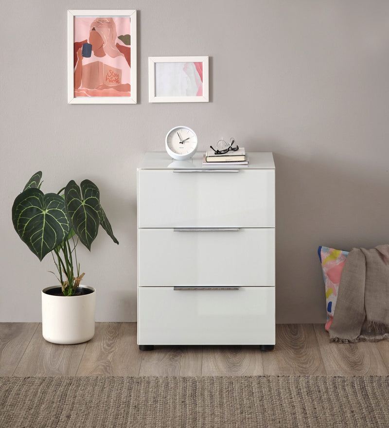 Nopriera Santorin cu 3 sertare fronturi si blat din sticla alba 45 cm - LunaHome.ro