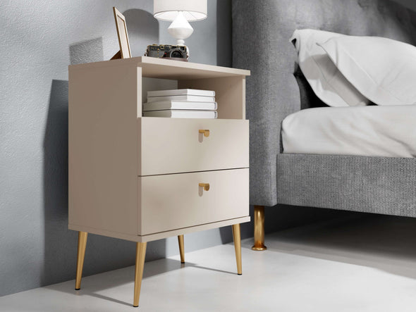 Noptiera Elyria cu design elegant bej, manere metalice 50 cm - LunaHome.ro