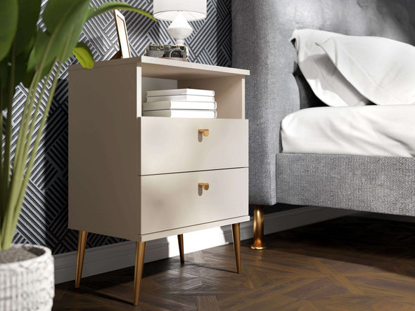 Noptiera Elyria cu design elegant bej, manere metalice 50 cm - LunaHome.ro